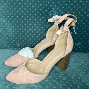 Chic Pink Block Heel Shoes with Ankle Strap